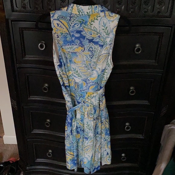 NWT Ralph Lauren White Yellow Blue Sleeveless Flare Dress Size 8P - Picture 9 of 9